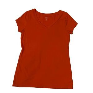 a.n.a. Orange Fitted Stretch V-Neck Short Sleeve Shirt, L